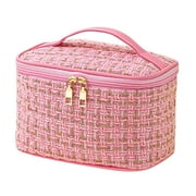 JeashCHAT Makeup Bag Clearance, Travel Cosmetic Bag with Handle, Portable Large Capacity Makeup Organizer Toiletry Bag for Women Girls (Pink)